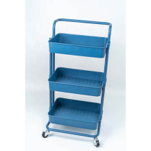 3 Tier Rolling Trolley Dark Blue ABS Basket Organizer Shelves Kitchen Bathroom  Storage Cart